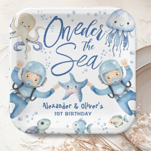 ONEder The Sea Twin Boys 1st Birthday Ocean Paper Plates