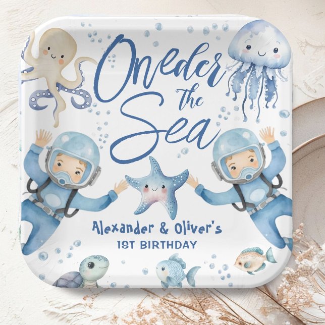 ONEder The Sea Twin Boys 1st Birthday Ocean Paper Plates (Creator Uploaded)