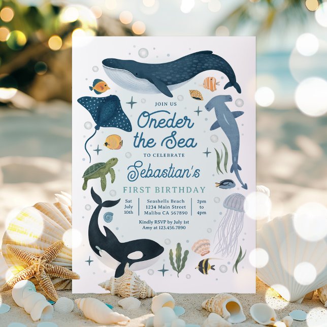 Oneder The Sea Whale Shark Sea Life 1st Birthday  Invitation (Creator Uploaded)