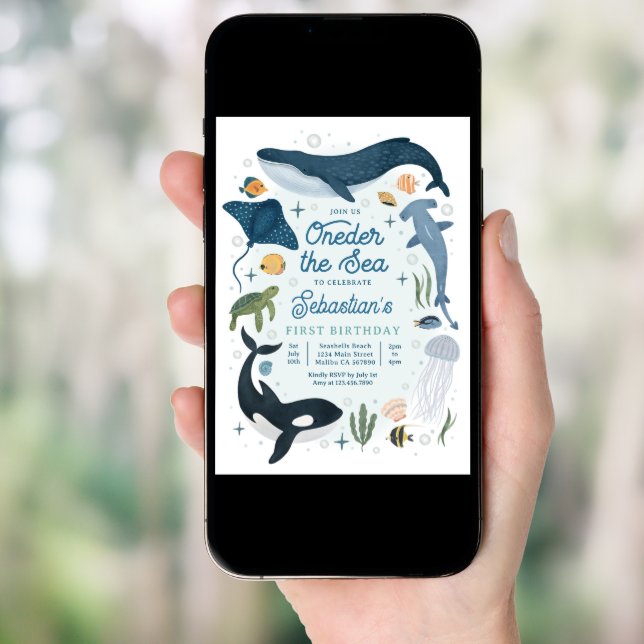 Oneder The Sea Whale Shark Sea Life 1st Birthday  Invitation (Front Digital)