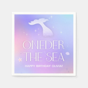 Oneder the Sea Whimsical Sparkly Mermaid Birthday Napkins