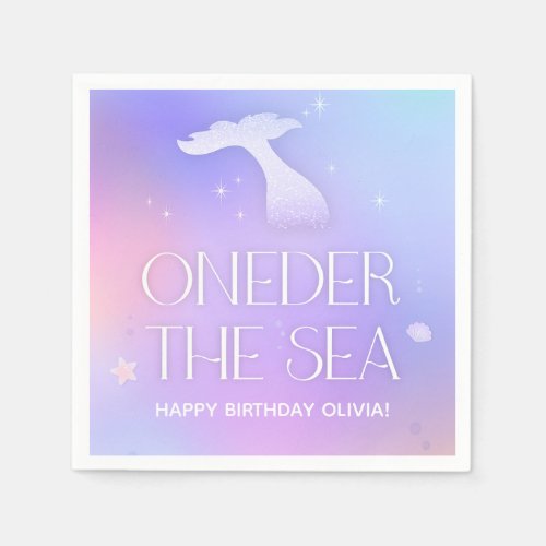 Oneder the Sea Whimsical Sparkly Mermaid Birthday Napkins