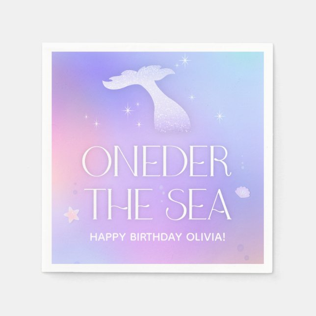 Oneder the Sea Whimsical Sparkly Mermaid Birthday Napkins (Front)