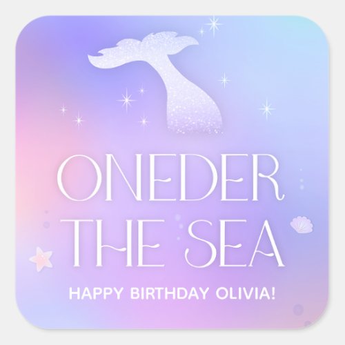 Oneder the Sea Whimsical Sparkly Mermaid Birthday Square Sticker