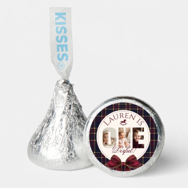 OneDerful 1st Birtdhay Burgundy Classic Plaid Hershey®'s Kisses® (Front)