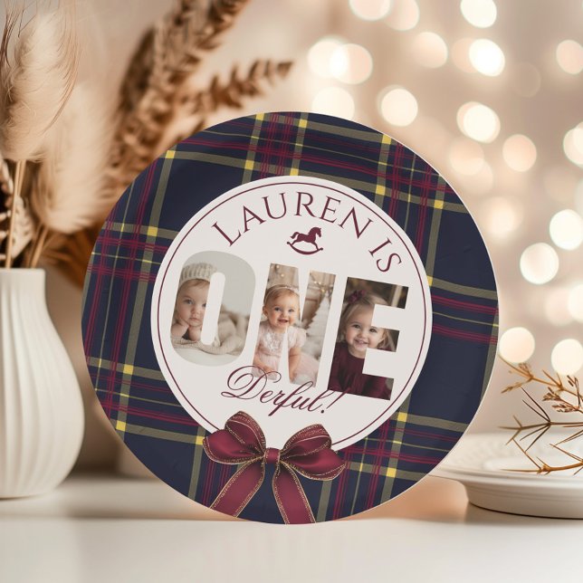 OneDerful 1st Birtdhay Burgundy Classic Plaid Paper Plates (Creator Uploaded)