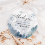 ONEderful 1st Birthday Blue Winter Wonderland Favor Tags<br><div class="desc">Elegant winter birthday party favor tag featuring watercolor illustration of snowy mountain with pine tree forest and blue snowflakes. The text says "thank you snow much for making my 1st birthday ONEderful."</div>