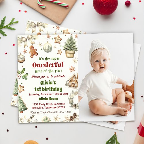 Onederful 1st Birthday Cookies Christmas Photo Invitation