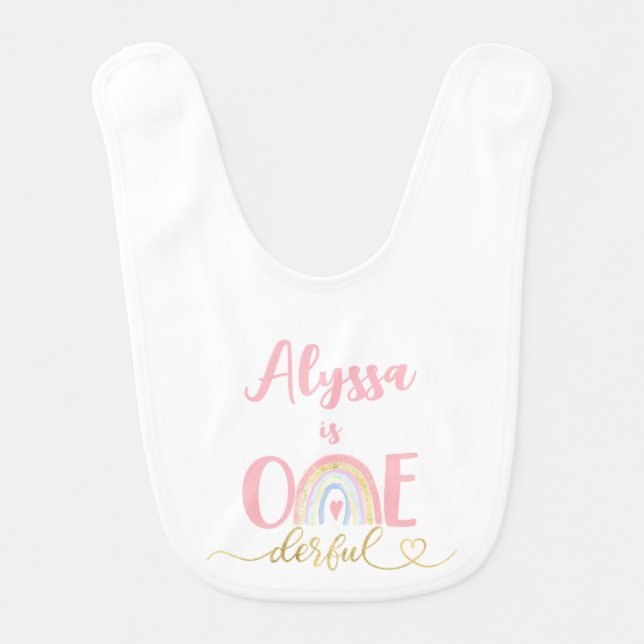 Onederful 1st Birthday Party Pastel Rainbow Baby Bib (Front)
