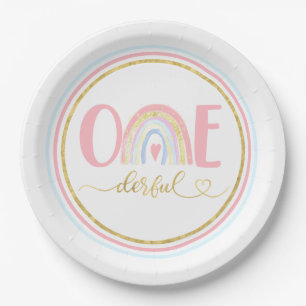 Onederful 1st Birthday Party Pastel Rainbow  Paper Plates
