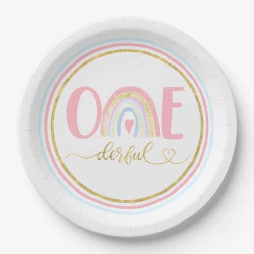 Onederful 1st Birthday Party Pastel Rainbow  Paper Plates