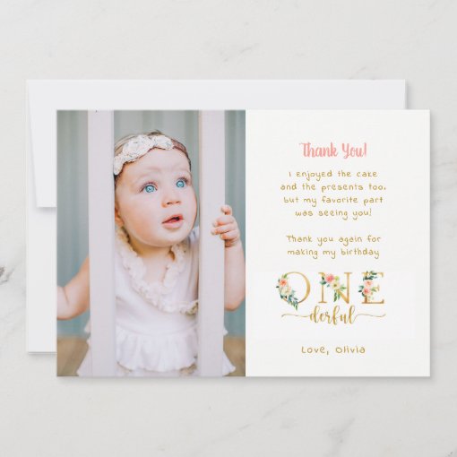 Onederful 1st Birthday Photo Thank You Cards | Zazzle