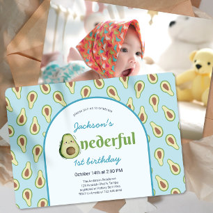 Onederful Avocado 1st Birthday Party Photo Invitation