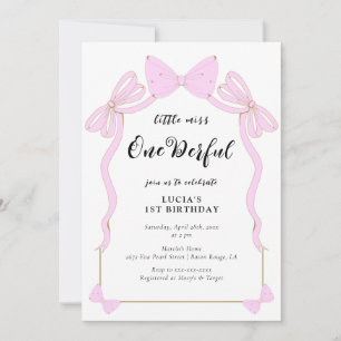 Onederful Baby Pink Coquette Bow Girl 1st Birthday Invitation
