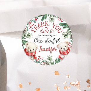 ONEderful Bear Christmas 1st Birthday Thank You Classic Round Sticker