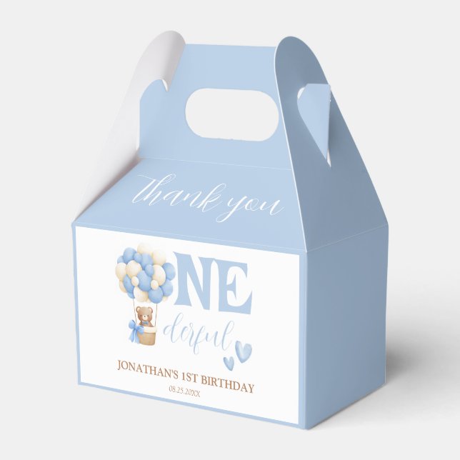 Onederful Bear Hot Air Balloon 1st Birthday Favor Boxes (Front Side)