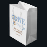 Onederful Bear Hot Air Balloon 1st Birthday Medium Gift Bag<br><div class="desc">These cute birthday party paper bag features a cute watercolor teddy bear in hot air balloon with blue hearts. Personalize the birthday party supplies by adding your child's name,  age,  and party details.</div>