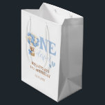 Onederful Bear Hot Air Balloon 1st Birthday Medium Gift Bag<br><div class="desc">These cute birthday party paper bag features a cute watercolor teddy bear in hot air balloon with blue hearts. Personalize the birthday party supplies by adding your child's name,  age,  and party details.</div>