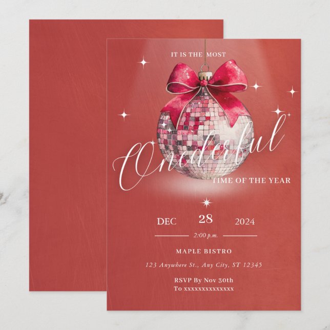 Onederful Birthday Christmas Discoball Invitation (Front/Back)