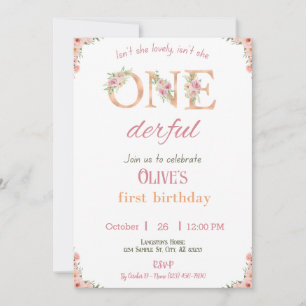 Onederful Birthday Girl Invitation 1st Birthday