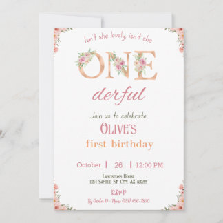 Onederful Birthday Girl Invitation 1st Birthday
