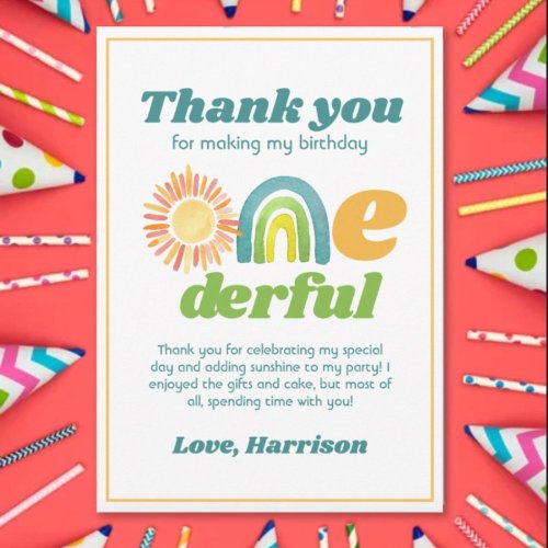 ONEderful Boho Rainbow First Birthday Thank You Card