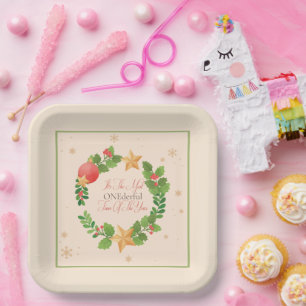 ONEderful Christmas Wreath Birthday Party Paper Plates
