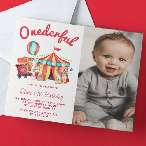 Onederful Circus 1st Birthday Photo Invitation