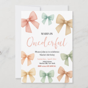 ONEderful Coquette Bow Pastel Girl Birthday Party Invitation