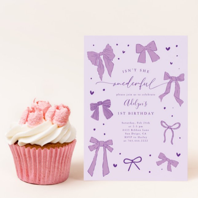 ONEderful Coquette Bow Purple Birthday Party Invitation (Creator Uploaded)