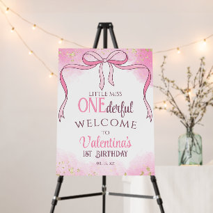 Onederful Coquette Pink Bow Glitter 1st Birthday Foam Board