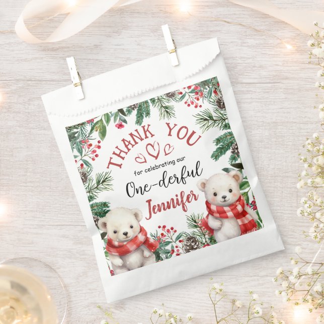 ONEderful | Cute Bear Christmas 1st Birthday  Favor Bag (Clipped)