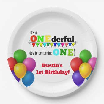 Onederful Day Bright Balloons First Birthday Party Paper Plates by csinvitations at Zazzle