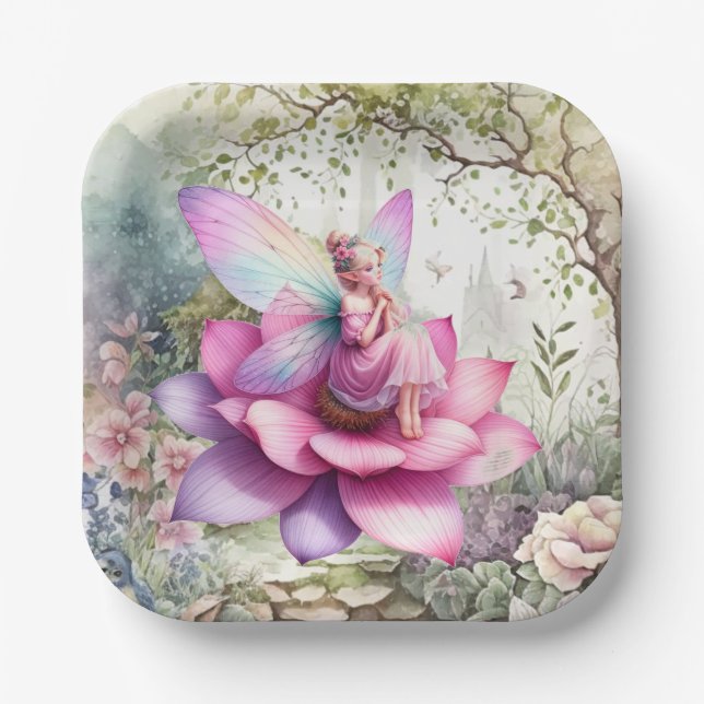 Onederful Fairy Enchanted Forest Birthday Sticker Paper Plates (Front)