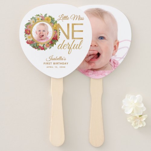 Onederful First Birthday Floral Photo Rose Wreath  Hand Fan