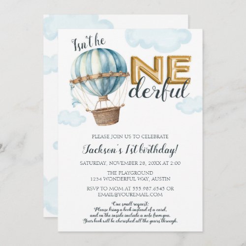 ONEderful First Birthday Gold Foil Hot Air Balloon Invitation