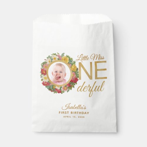 Onederful First Birthday Photo in Rose Wreath Gold Favor Bag