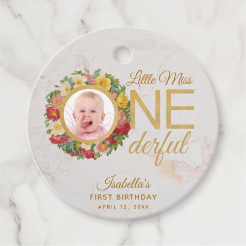 Onederful First Birthday Photo Rose Wreath Floral Favor Tags