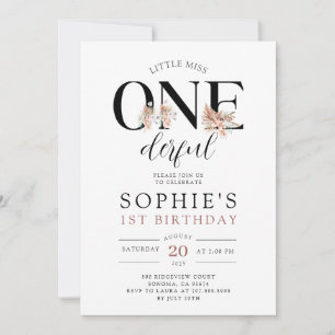 ONEderful Floral Girl's Birthday Invitation