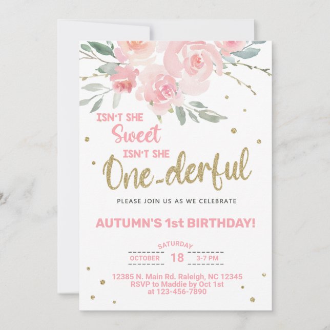 Onederful girl 1st first birthday invitation. invitation (Front)
