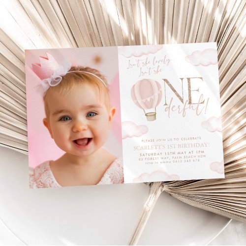 Onederful Hot Air Balloon 1st Birthday Photo Invitation