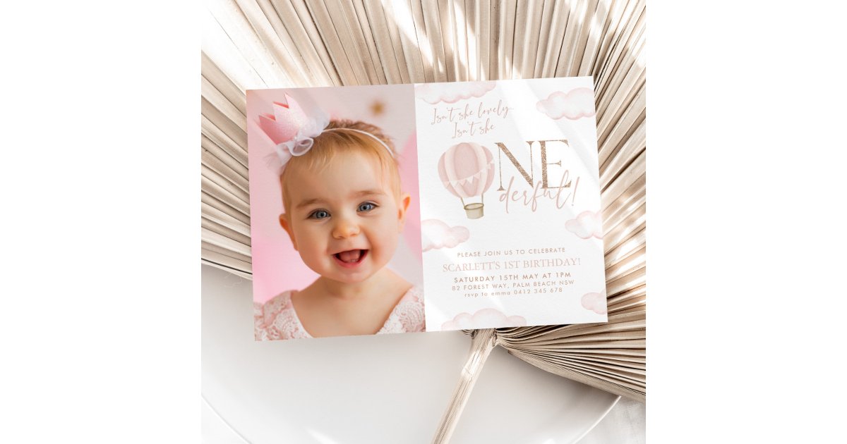Onederful Hot Air Balloon 1st Birthday Photo Invitation | Zazzle