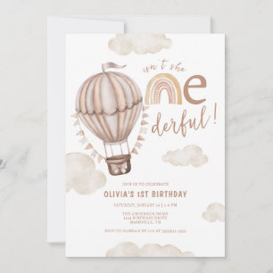 ONEderful Hot Air Balloon Boho First 1st Birthday Invitation