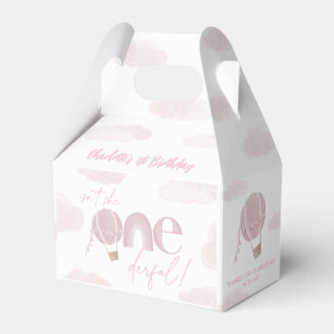 Onederful Hot Air Balloon Pink 1st Birthday Favor Boxes
