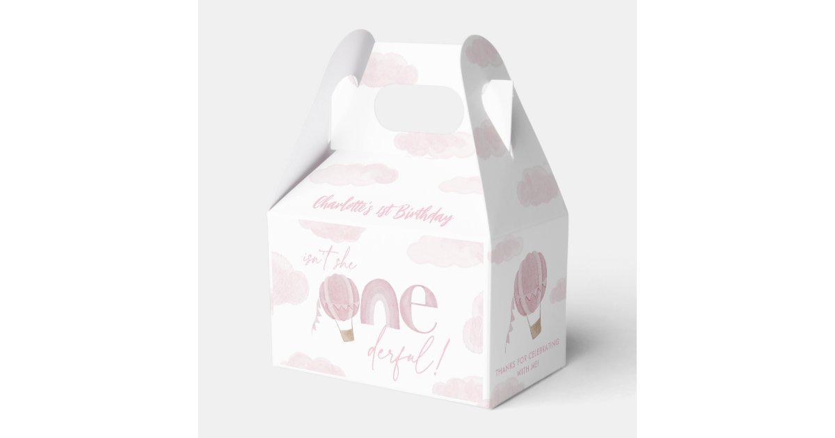 Onederful Hot Air Balloon Pink 1st Birthday Favor Boxes | Zazzle