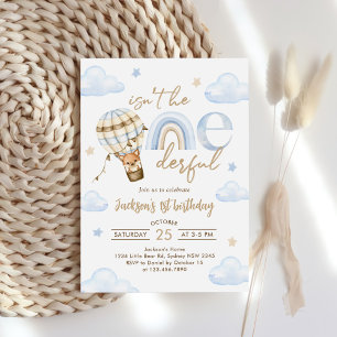 Onederful Hot Air Balloon Rainbow Boy 1st Birthday Invitation