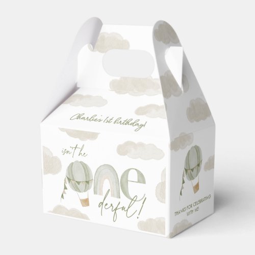 Onederful Hot Air Balloon Sage Green 1st Birthday Favor Boxes