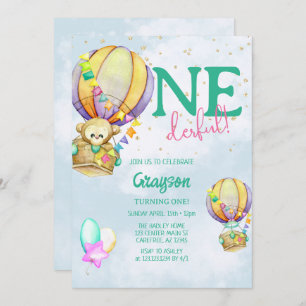 Onederful Hot Air Balloon Spring Birthday Invitation