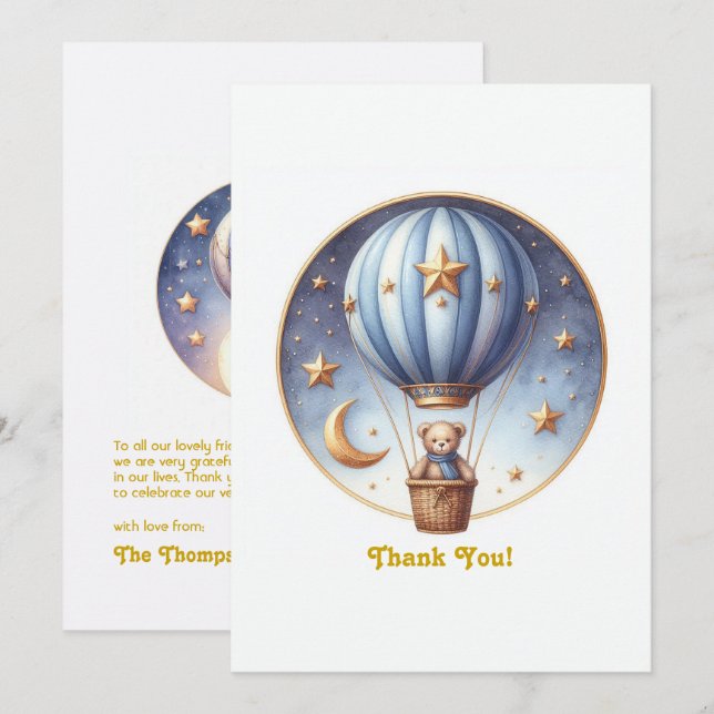 ONEderful Hot Air Balloon Thank You Card (Front/Back)