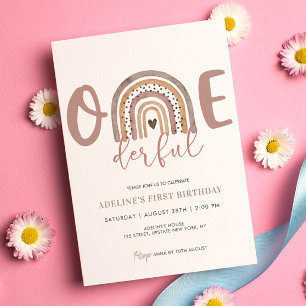 Onederful Invitation 1st Birthday Girl Party Boho